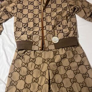 Gucci Tan and Brown GG Monogram Jacket and shorts set